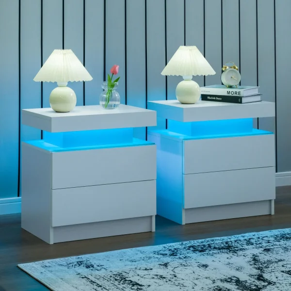Nightstand Set of 2 LED Nightstand with 2 Drawers