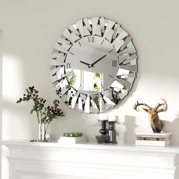 Round Beveled Glass Edge Mirrored Wall Clock